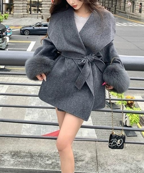 FAVORITO コート チェスターコート 袖ふわふわファー付きコート