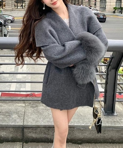 FAVORITO コート チェスターコート 袖ふわふわファー付きコート