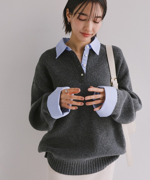 evernavy ニット セーター 「新色追加」襟付きゴマジャガード長袖