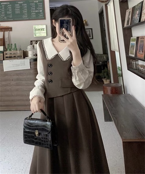 「FREE STYLISTS」 長袖ワンピース S ブラウン レディース_画像3