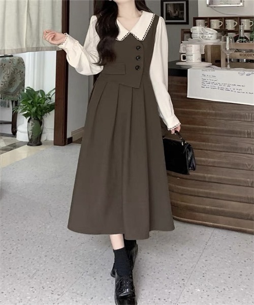 「FREE STYLISTS」 長袖ワンピース S ブラウン レディース_画像5