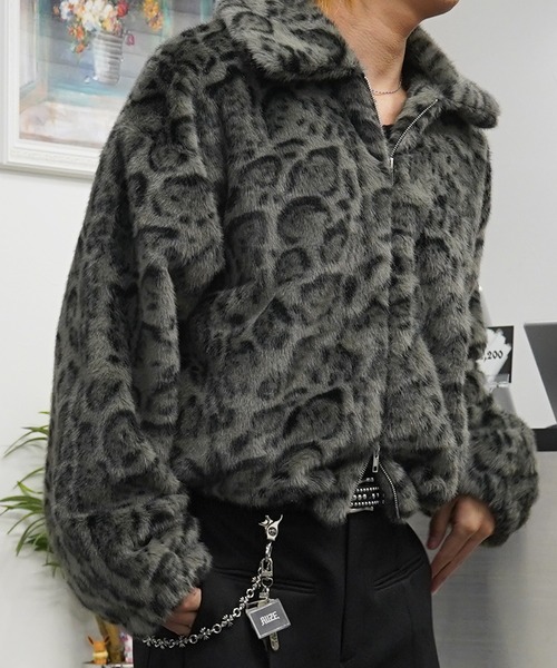 着丈46/クロップド レオパード染め 軽量毛皮 ショートコート リアルファー M 2color 】レオパードフェイクファーフーディショートコート