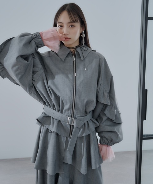 HARE（ハレ） ブルゾン アウター スリーブフリルステンブルゾン(HARE