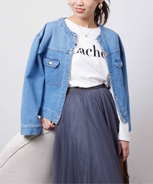 「Chez toi」 ノーカラージャケット FREE アイボリー レディース_画像3