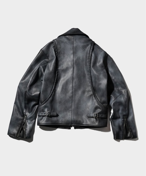 Camphor wood 革ジャン ライダース FADED SHORT LENGTH PU-LEATHER