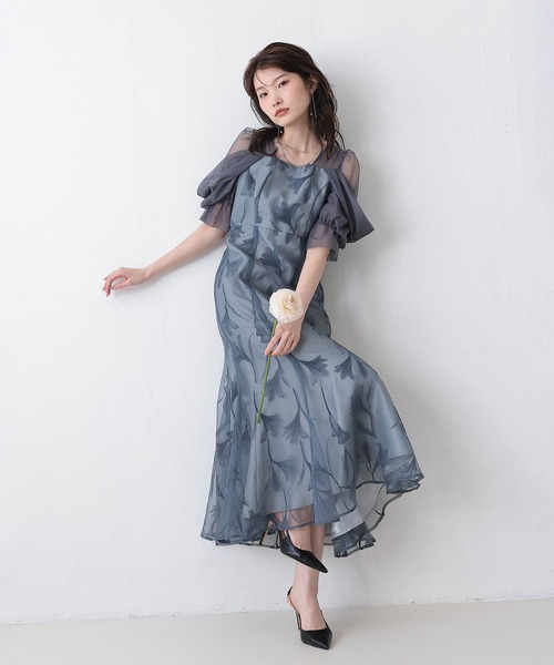 Kana ドレス フロッキーレースオフショルダー風スリーブAライン