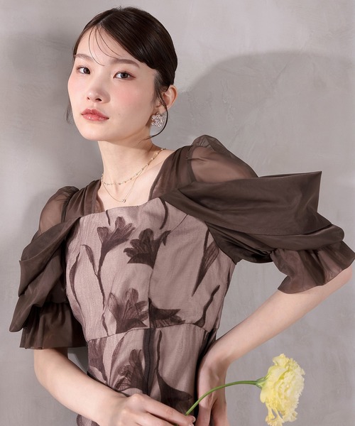 Kana ドレス フロッキーレースオフショルダー風スリーブAライン