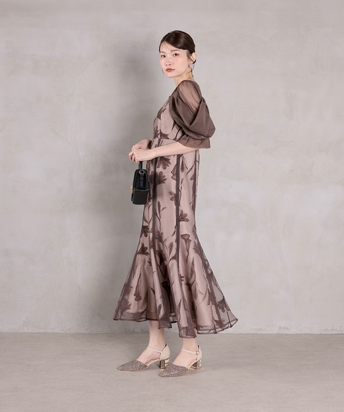 kana ブラウン オフショルダー レース ロングドレス M 24時間以内発送 Kana パーティードレス ドレス フロッキーレースオフショルダー風
