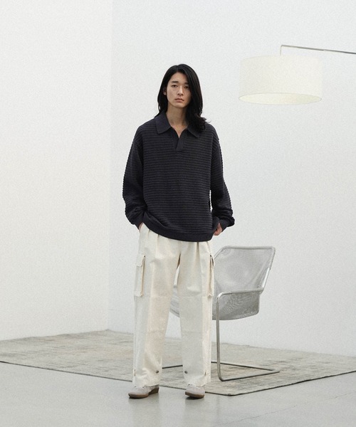 「WYM LIDNM」 長袖ニット M ベージュ メンズ_画像4