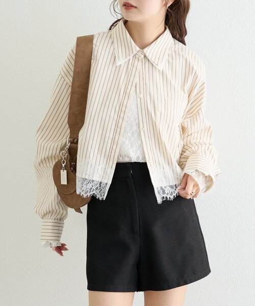 mystic  再入荷　人気のストライプシャツ mystic（ミスティック） ブラウス シャツ オフショルリブストライプ
