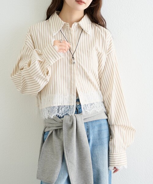 mystic  再入荷　人気のストライプシャツ mystic（ミスティック） ブラウス シャツ オフショルリブストライプ