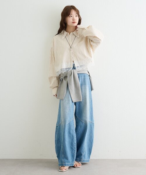 mystic  再入荷　人気のストライプシャツ mystic（ミスティック） ブラウス シャツ 「4色展開/ストライプ/無地