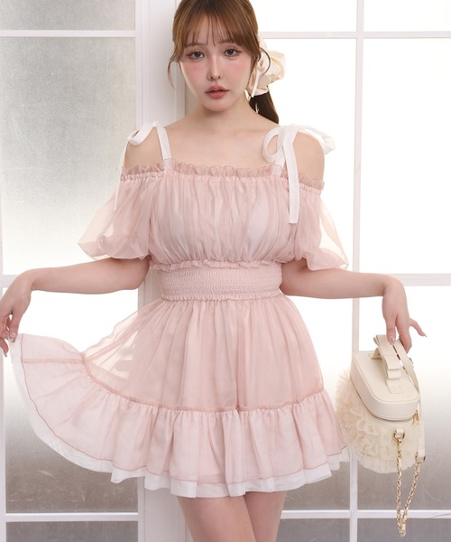 美品 Merlette LANAI ティアード ワンピース チュニック ピンク系 one after another NICE CLAUP ワンピース ティアードミニチュニック