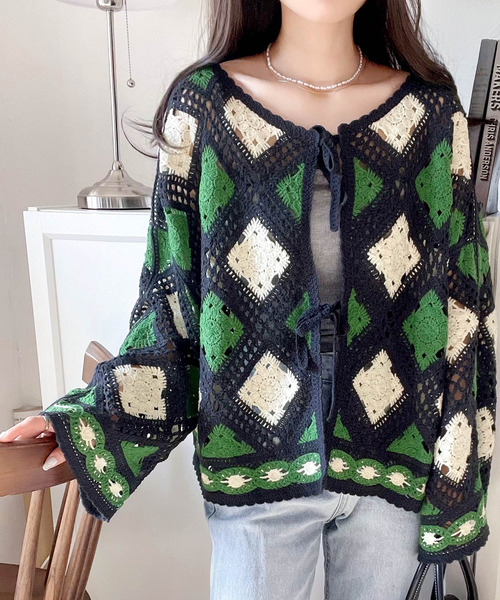 「classicalelf」 ニットカーディガン LARGE ネイビー レディース_画像7