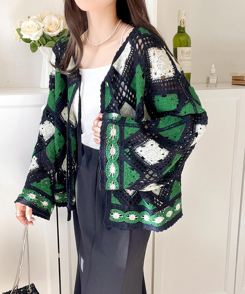 「classicalelf」 ニットカーディガン LARGE ネイビー レディース_画像8
