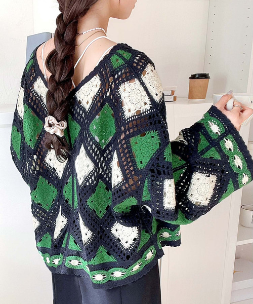 「classicalelf」 ニットカーディガン LARGE ネイビー レディース_画像9