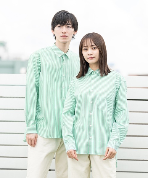 BRICK＆SONS シャツ リラックスバックプリーツシャツ「グリーン