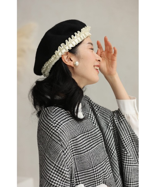 Bibiy リボン付き黒ベレー帽 新品・正規品】 Bibiy. リボン付きベレー帽 MONIQUE BERET