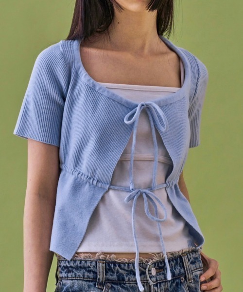 カーディガン 「FANCY CLUB」TWO-RIBBON CROP CARDIGAN レディース