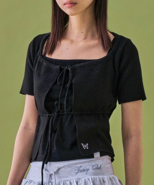 カーディガン 「FANCY CLUB」TWO-RIBBON CROP CARDIGAN レディース FANCY CLUB カーディガン 「FANCY CLUB」TWO-RIBBON CROP