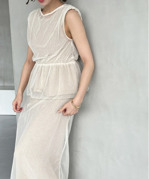 セットアップ シアードッキングペプラムニットセットアップ レディース  