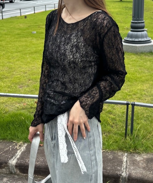 tシャツ Lace sheer tops/レースシアープトップス レディース Smyeon tシャツ Lace sheer tops/レースシアープトップス