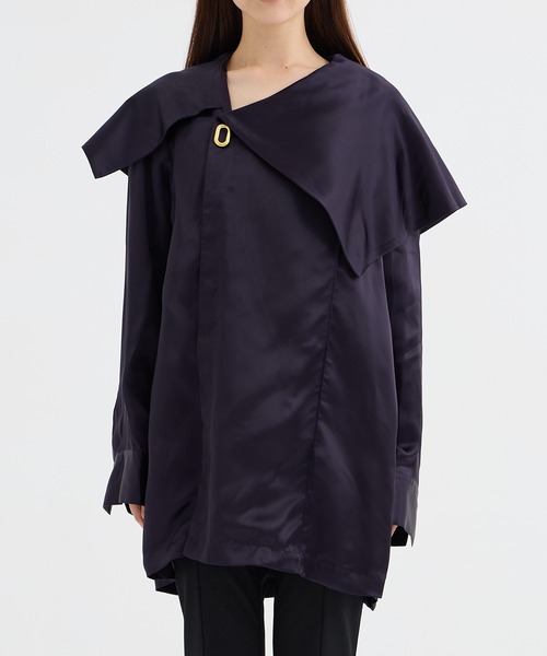 ブラウス シャツ 「HARUNOBUMURATA/ハルノブムラタ」KIRSTIN/CUPRA SATIN ASYMMETRY COLLAR SHIRT HARUNOBUMURATA ブラウス シャツ 「HARUNOBUMURATA