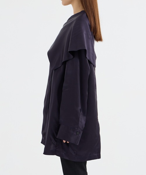 ブラウス シャツ 「HARUNOBUMURATA/ハルノブムラタ」KIRSTIN/CUPRA SATIN ASYMMETRY COLLAR SHIRTの画像