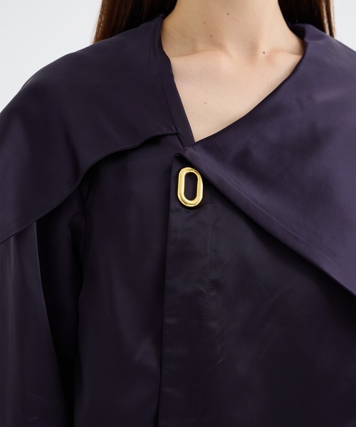 HARUNOBUMURATA / ハルノブムラタ | N.KIRSTIN CUPRA SATIN ASYMMETRY COLLAR SHIRT シャツ | 34 | ネイビー | レディース KIRSTIN - CUPRA SATIN ASYMMETRY COLLAR SHIRT – HARUNOBUMURATA