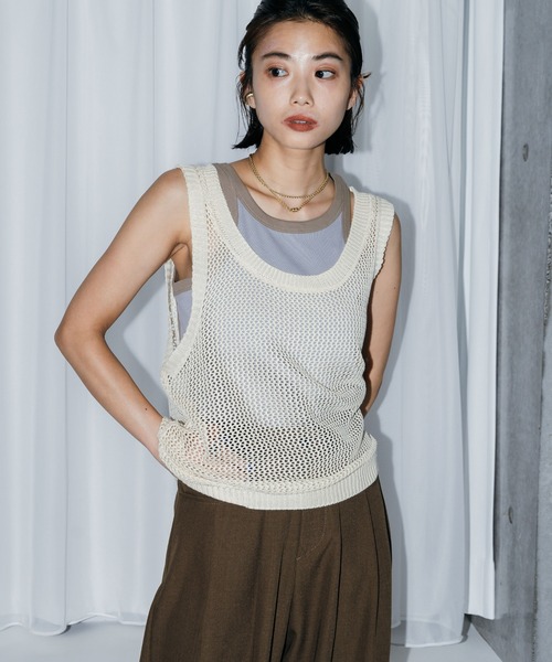 LIENCOEUR タンクトップ ノースリーブ メッシュレイヤードタンク