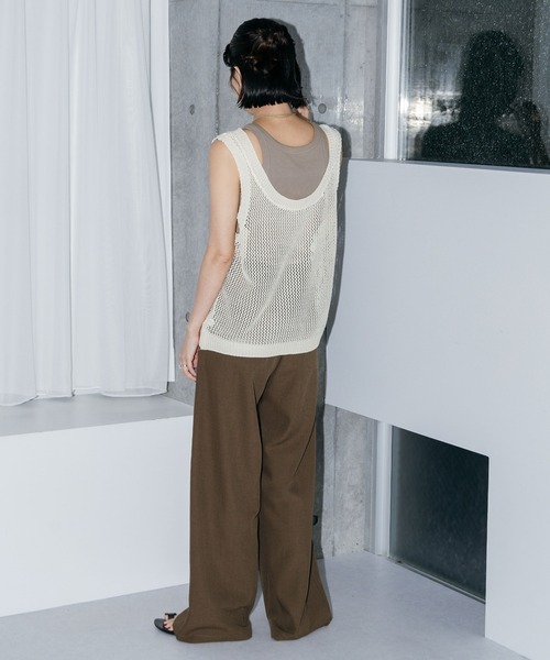 LIENCOEUR タンクトップ ノースリーブ メッシュレイヤードタンク