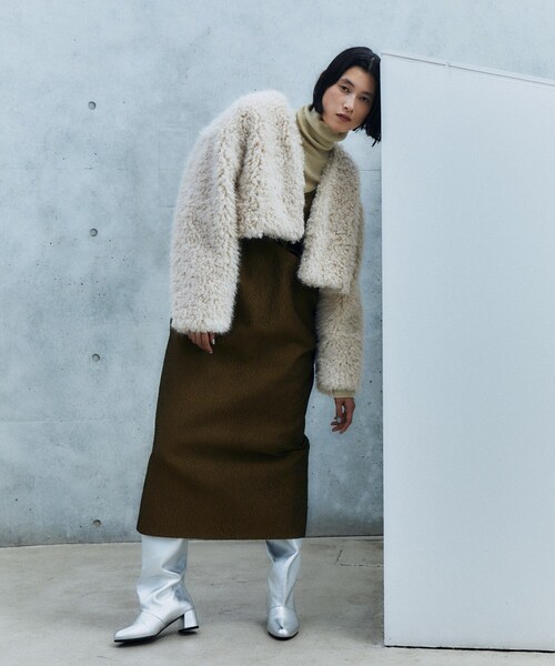 INDIVI GALLEST ジャケット ノーカラージャケット フェイクファー