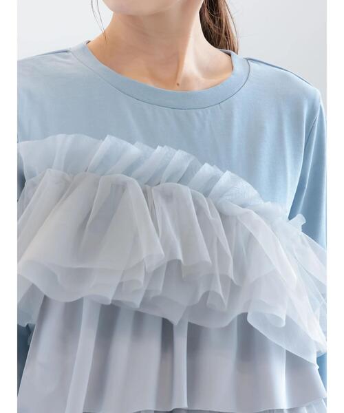 完売品　Oggiコラボ　フリルレイヤード トップス セール】レースコルセット風レイヤードトップス（Tシャツ