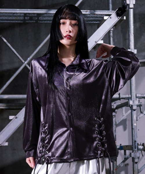 Ellno Loset（エルノロゼット） シャツ Wレースアップベロアシャツ
