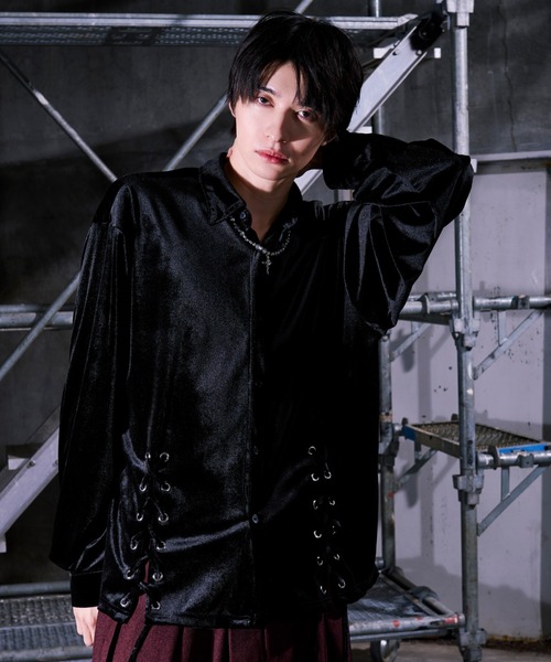Ellno Loset（エルノロゼット） シャツ Wレースアップベロアシャツ