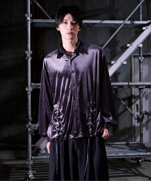 Ellno Loset（エルノロゼット） シャツ Wレースアップベロアシャツ