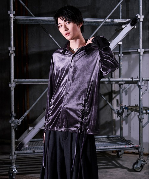Ellno Loset（エルノロゼット） シャツ Wレースアップベロアシャツ