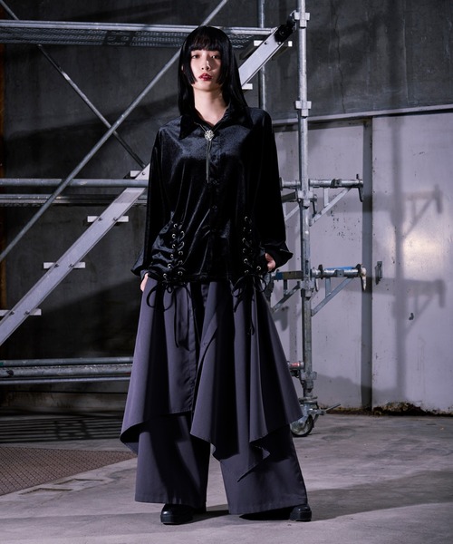 Ellno Loset（エルノロゼット） シャツ Wレースアップベロアシャツ