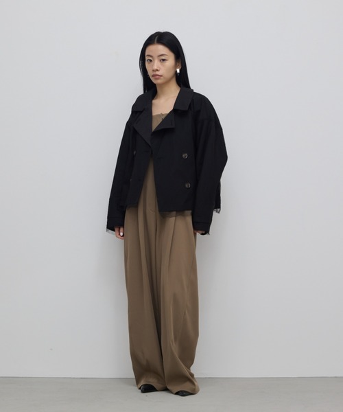 【関税込み】ツートンレイヤード ショートトレンチジャケット AIC. トレンチコート コート チュールレイヤードショート
