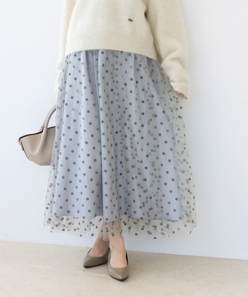 Jines（ジネス） スカート フロッキードットチュールスカート