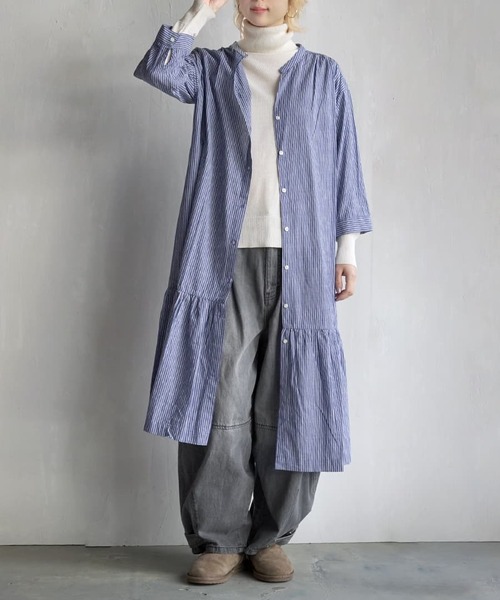 e-zakkamania stores シャツワンピース ストライプ柄 スキッパー