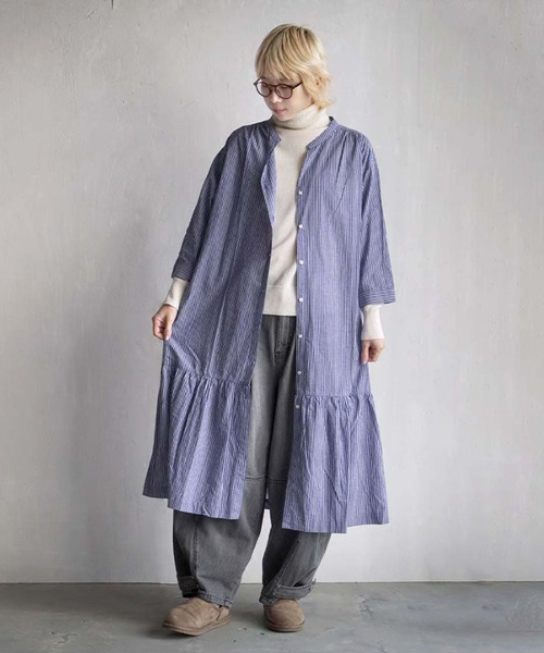 e-zakkamania stores シャツワンピース ストライプ柄 スキッパー