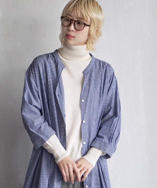 e-zakkamania stores シャツワンピース ストライプ柄 スキッパー