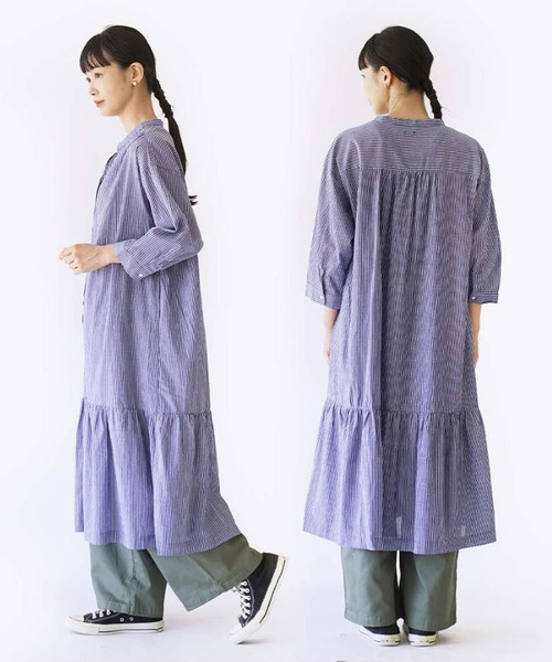 e-zakkamania stores シャツワンピース ストライプ柄 スキッパー