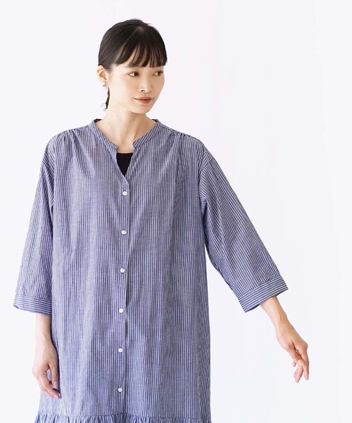 e-zakkamania stores シャツワンピース ストライプ柄 スキッパー