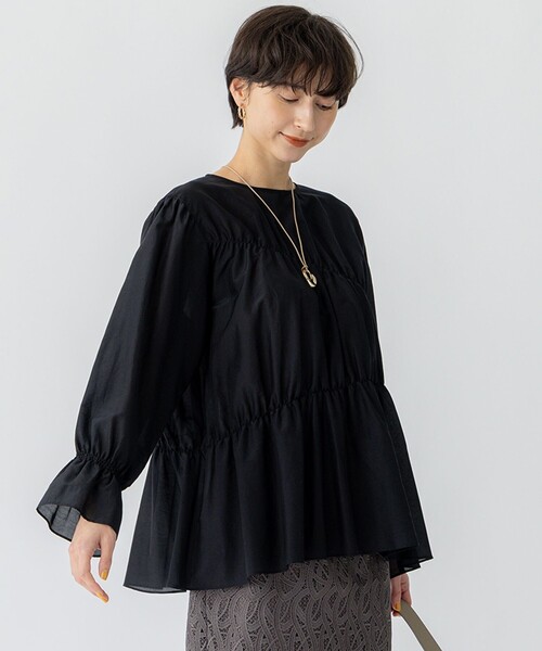 23区　ニジュウサンク　シアーコットンボイル　フリルブラウス　グリーン　44 23区（ニジュウサンク） ブラウス シャツ 「洗える」シアーコットン