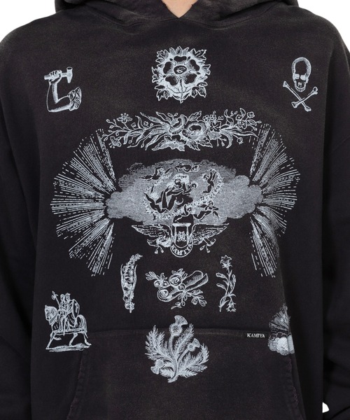 KAMIYA パーカー “ADVERTISING ART” Distressed Sweat Hoodie メンズ
