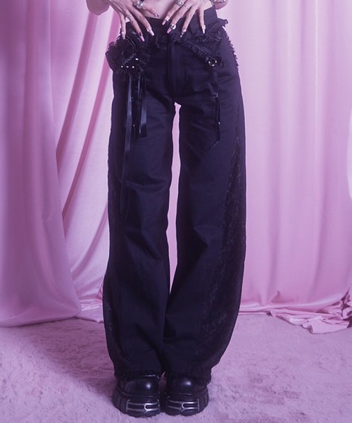 AVENCHUMU パンツ Lacy garter wide pants レディース