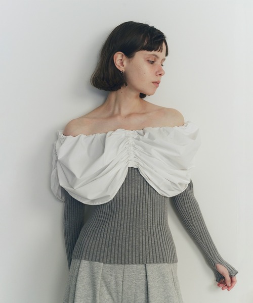 ニット セーター Stretchy Viscose Dramatic Neck Top レディース