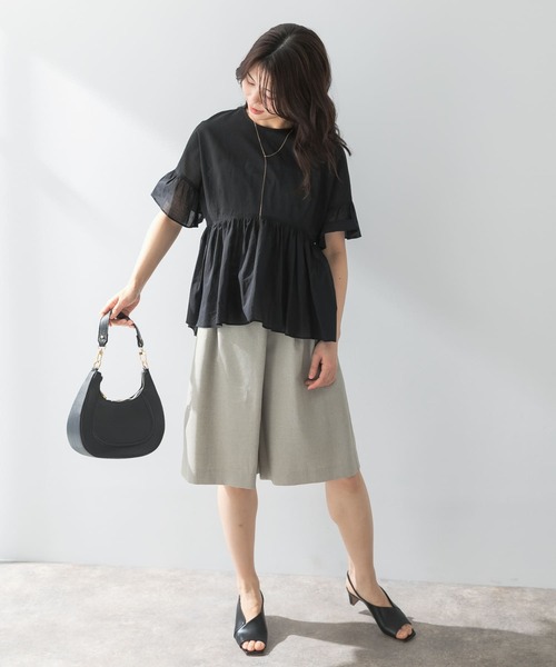 アワーホーム OUR コットンボイルブラウス 長袖 F 黒 ブラック /AT ■OS レディース 二重織コットンボイル・ランタンスリーブブラウス/40代50代から